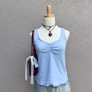 Old Navy Baby Blue Ribbed Top w/ Ruched Detail Size Large